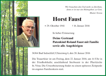 Traueranzeige von Horst Faust 