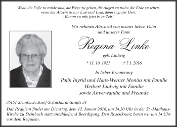Traueranzeige von Regina Linke 