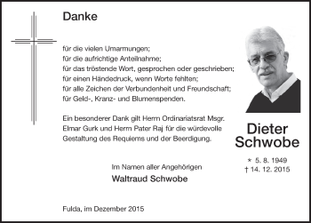 Traueranzeige von Dieter Schwobe 