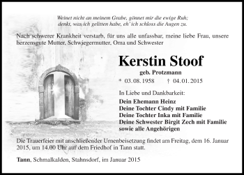 Traueranzeige von Kerstin Stoof 