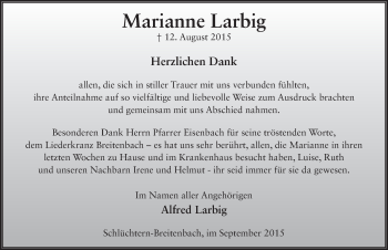 Traueranzeige von Marianne Larbig 