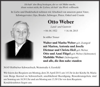 Traueranzeige von Otto Weber 