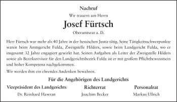 Traueranzeige von Josef Fürtsch 