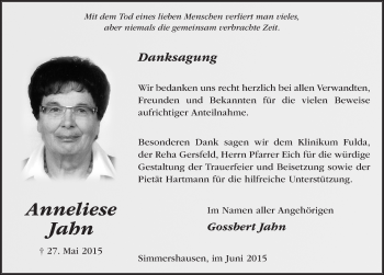 Traueranzeige von Anneliese Jahn 
