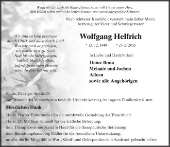 Traueranzeige von Wolfgang Helfrich 