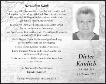 Traueranzeige von Dieter Kaulich 