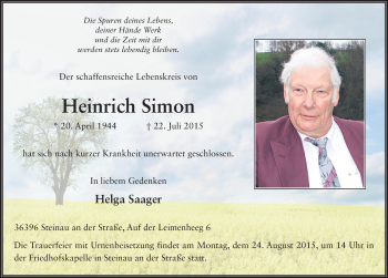 Traueranzeige von Heinrich Simon 