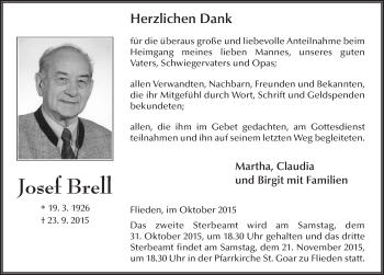 Traueranzeige von Josef Brell 