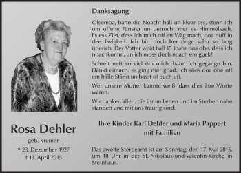 Traueranzeige von Rosa Dehler 