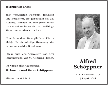 Traueranzeige von Alfred Schöppner 