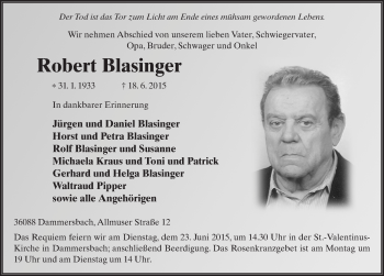 Traueranzeige von Robert Blasinger 