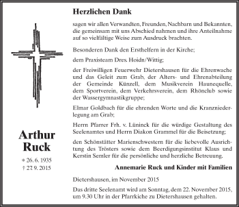 Traueranzeige von Arthur Ruck 
