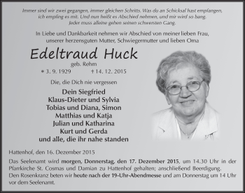 Traueranzeige von Edeltraud Huck 