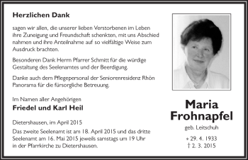 Traueranzeige von Maria Frohnapfel 