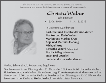 Traueranzeige von Christa Weber 