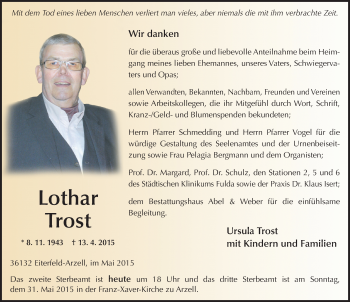 Traueranzeige von Lothar Trost 