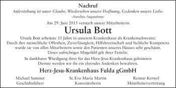 Traueranzeige von Ursula Bott 