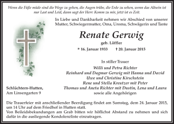 Traueranzeige von Renate Gerwig 