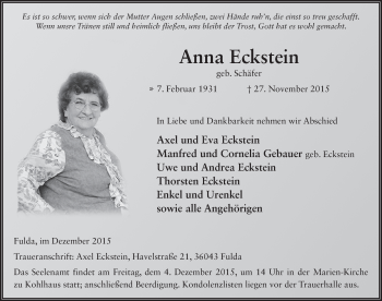Traueranzeige von Anna Eckstein 