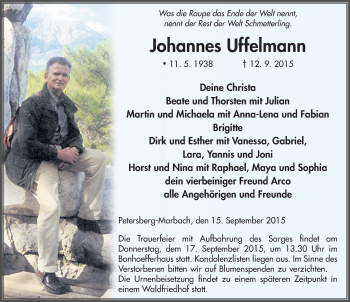 Traueranzeige von Johannes Uffelmann 