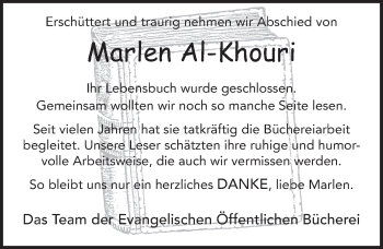 Traueranzeige von Marlen Al-Khouri 