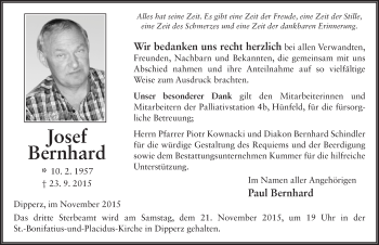 Traueranzeige von Josef Bernhard 