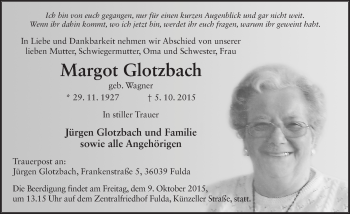 Traueranzeige von Margot Glotzbach 