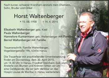 Traueranzeige von Horst Waltenberger 