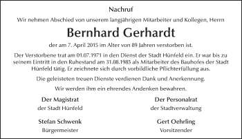 Traueranzeige von Bernhard Gerhardt 