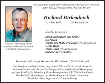 Traueranzeige von Richard Birkenbach 