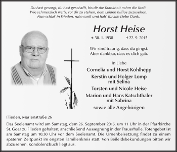 Traueranzeige von Horst Heise 