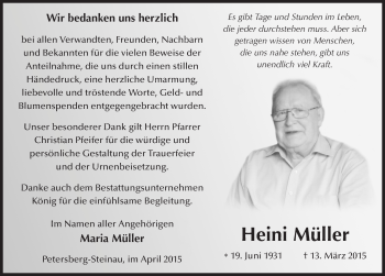 Traueranzeige von Heini Müller 
