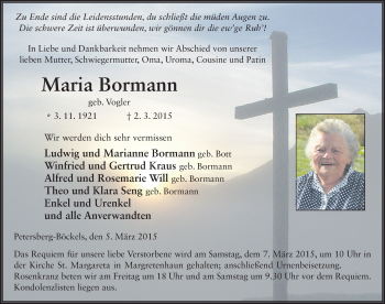 Traueranzeige von Maria Bormann 