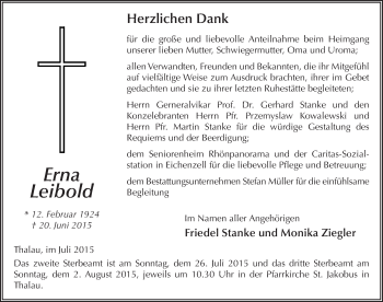 Traueranzeige von Erna Leibold 