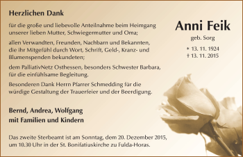 Traueranzeige von Anni Feik 