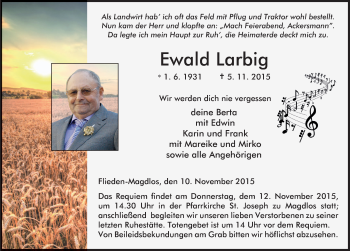 Traueranzeige von Ewald Larbig 