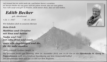 Traueranzeige von Edith Becker 