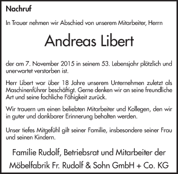 Traueranzeige von Andreas Libert 