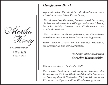 Traueranzeige von Martha König 