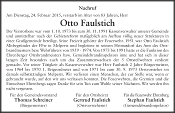 Traueranzeige von Otto Faulstich 