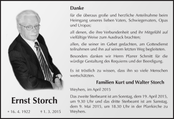 Traueranzeige von Ernst Storch 