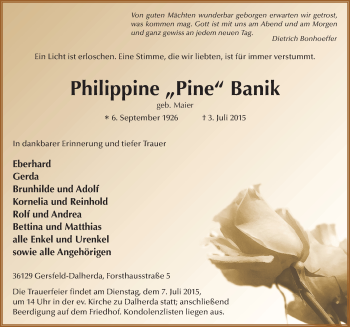 Traueranzeige von Philippine Banik 