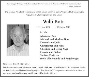 Traueranzeige von Willi Bott 