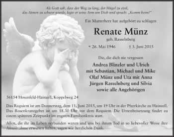 Traueranzeige von Renate Münz 