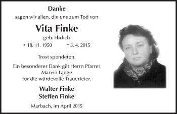 Traueranzeige von Vita Finke 