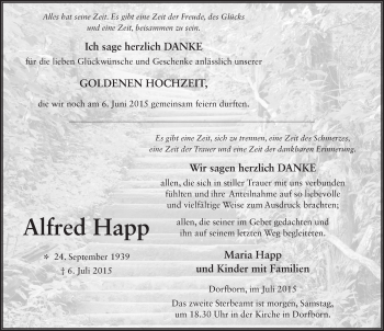 Traueranzeige von Alfred Happ 