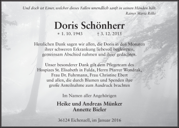 Traueranzeige von Doris Schönherr 