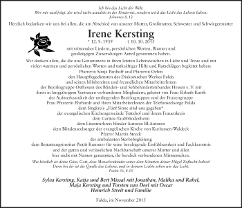 Traueranzeige von Irene Kersting 