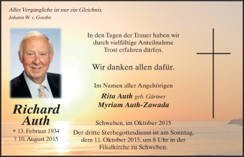 Traueranzeige von Richard Auth 