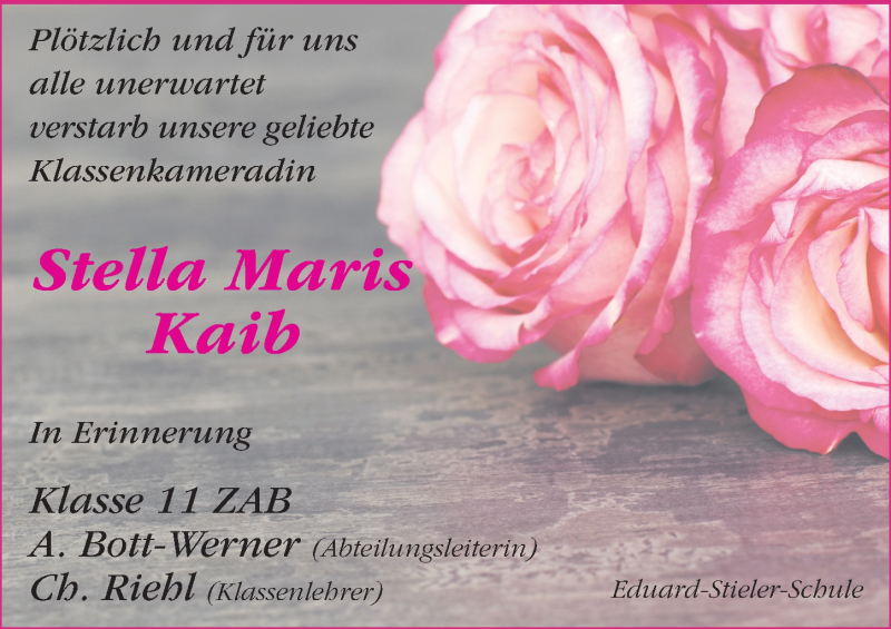  Traueranzeige für Stella Maris Kaib vom 01.07.2015 aus 